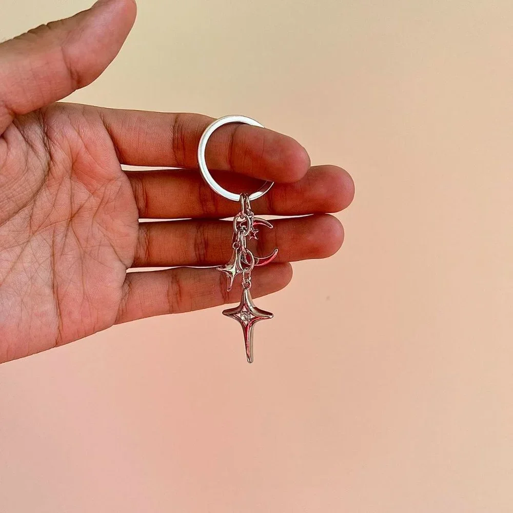 y2k 2000s star moon pendant keyring for keychain